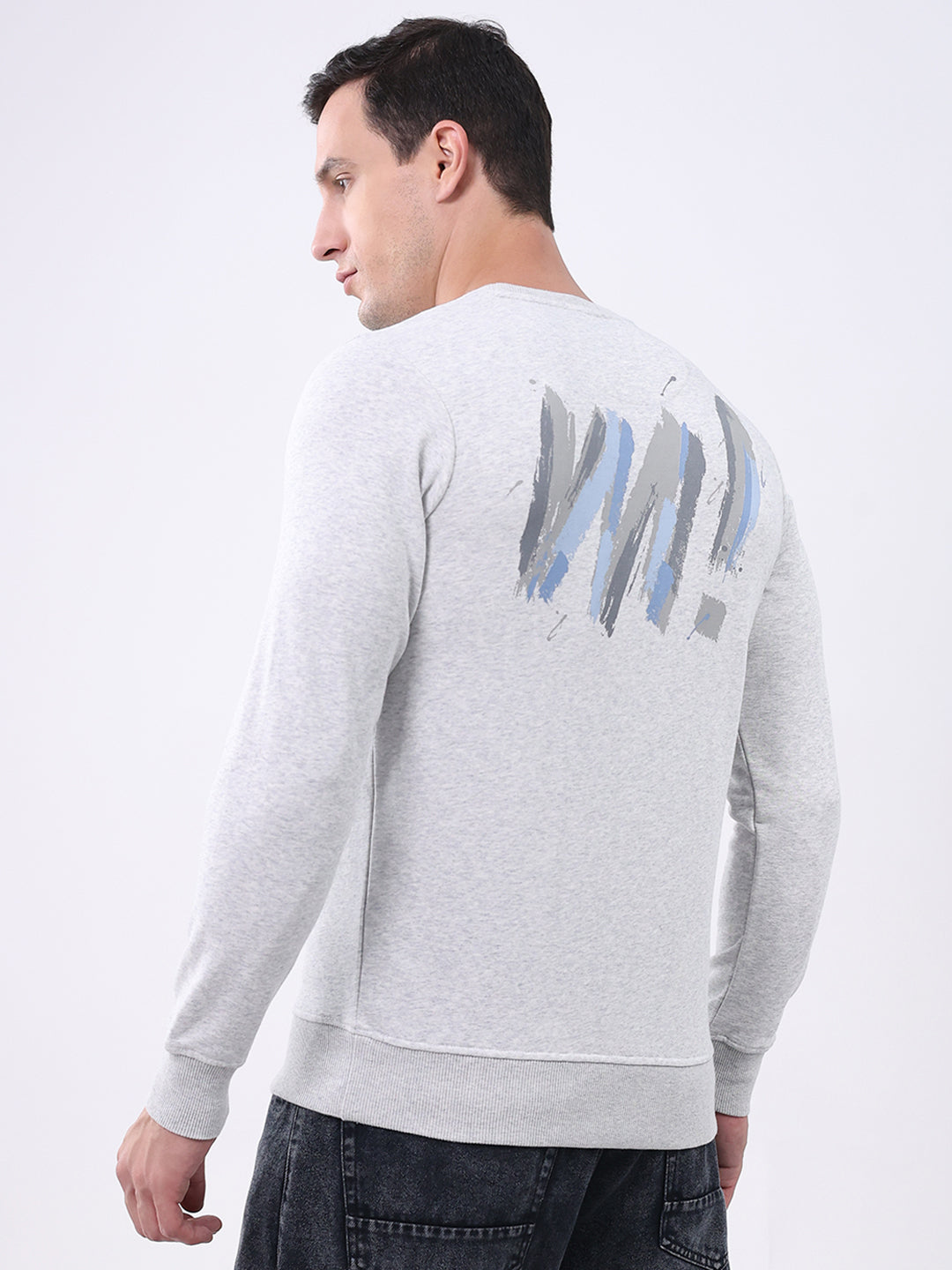 Men Grey Solid Round Neck Full Sleeve Winter T-Shirt