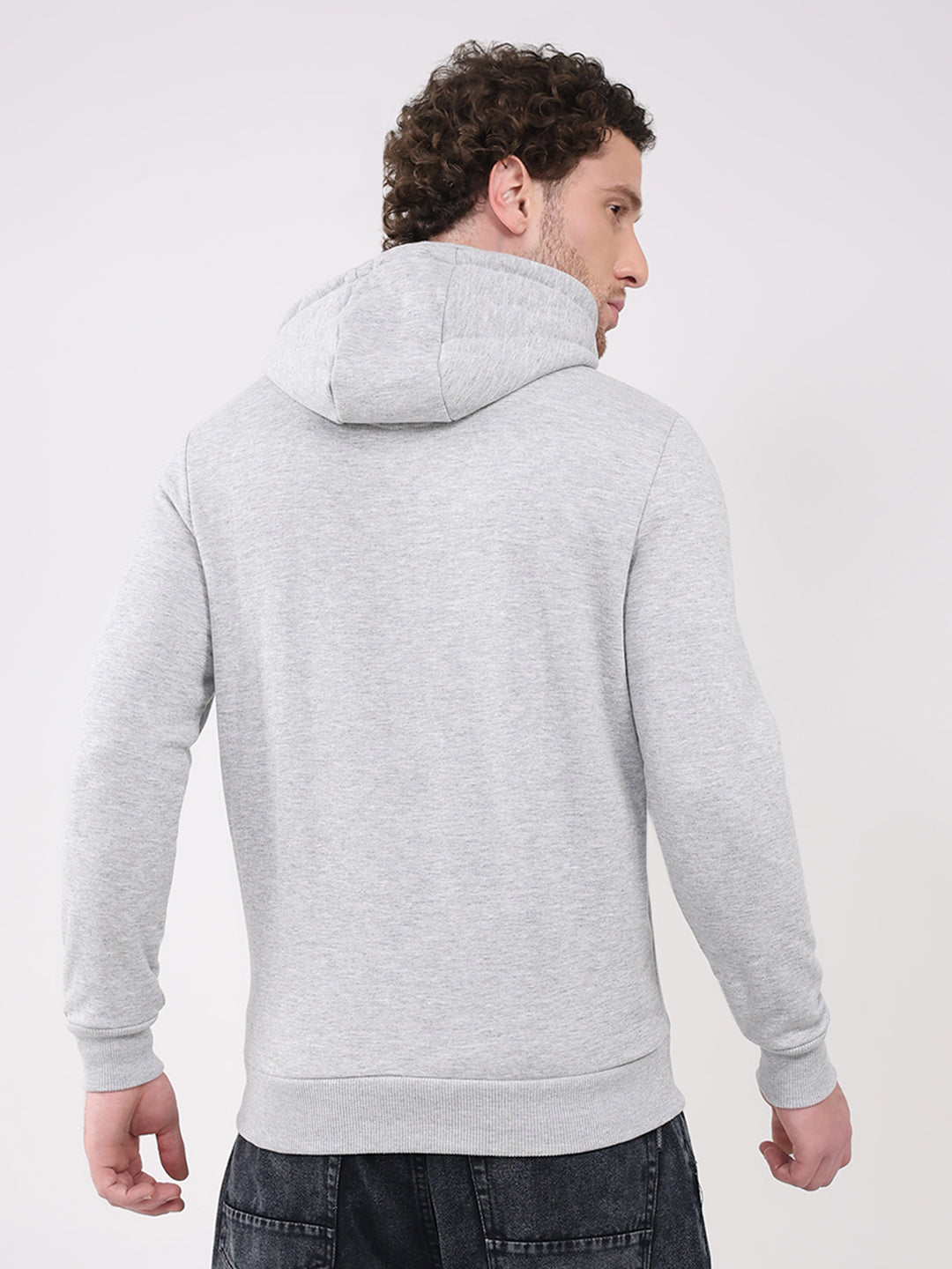 Men Grey Solid Hooded Full Sleeve Sweatshirt