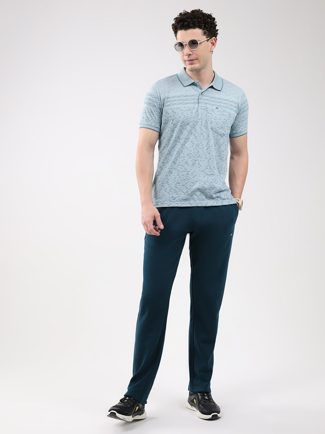 Men Teal Blue Solid Regular Fit Winter Lower