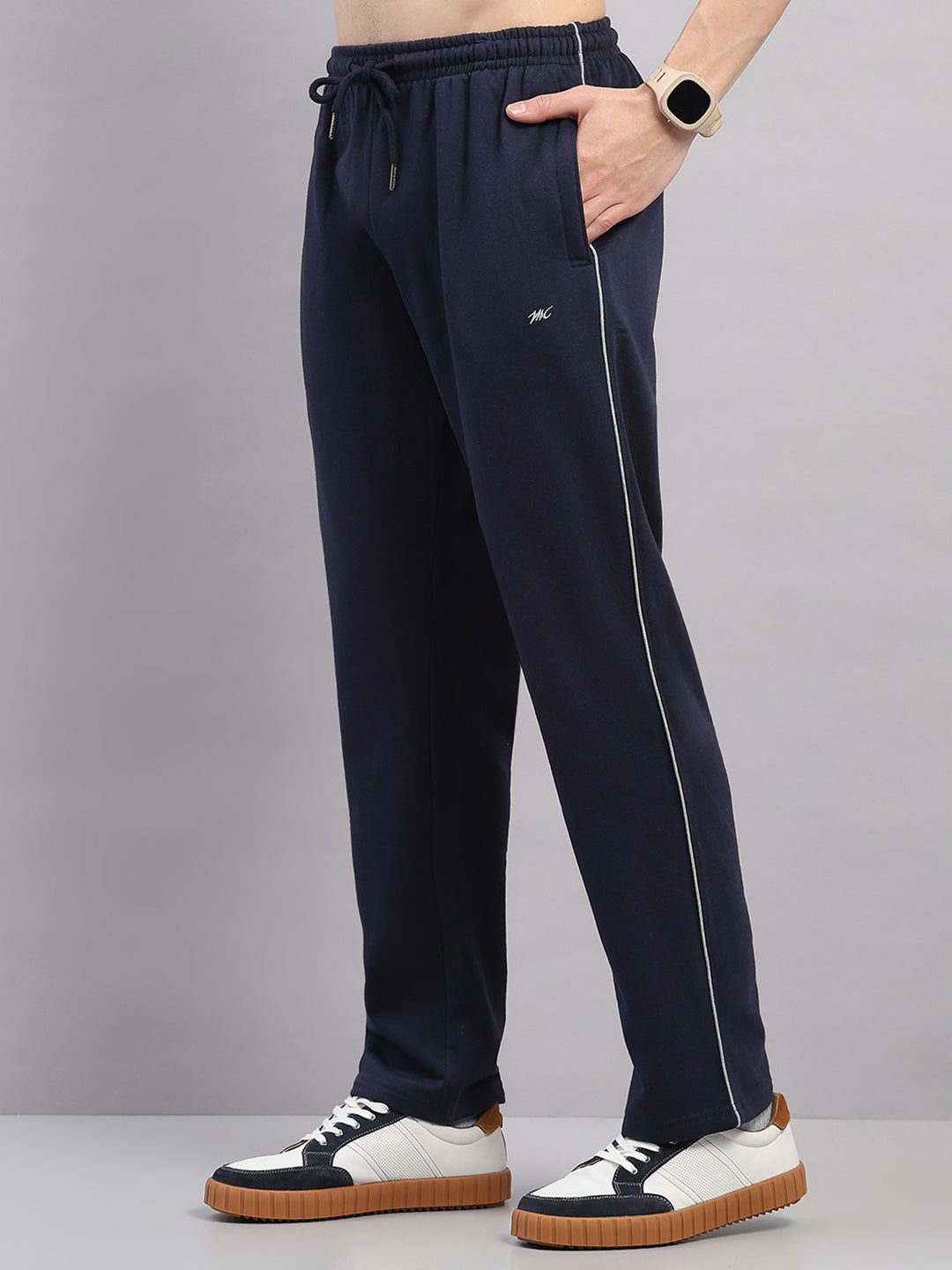 Men Dark Blue Solid Regular Fit Winter Lower