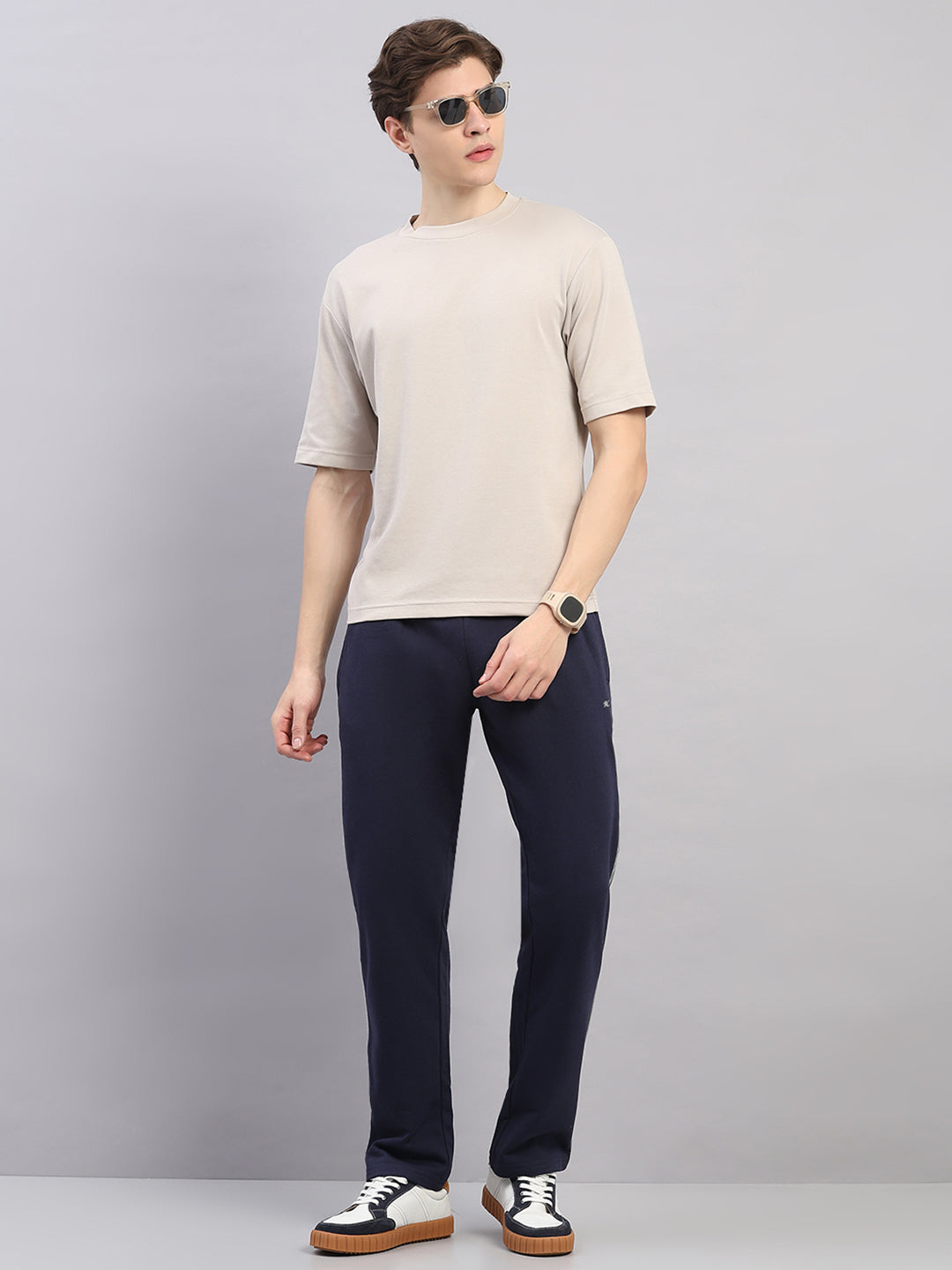 Men Dark Blue Solid Regular Fit Winter Lower