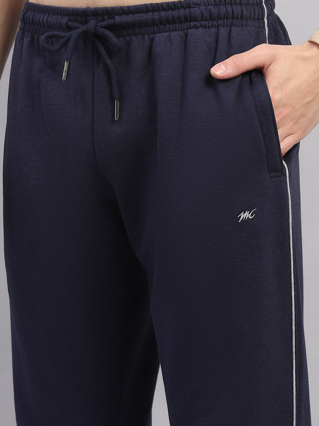 Men Dark Blue Solid Regular Fit Winter Lower