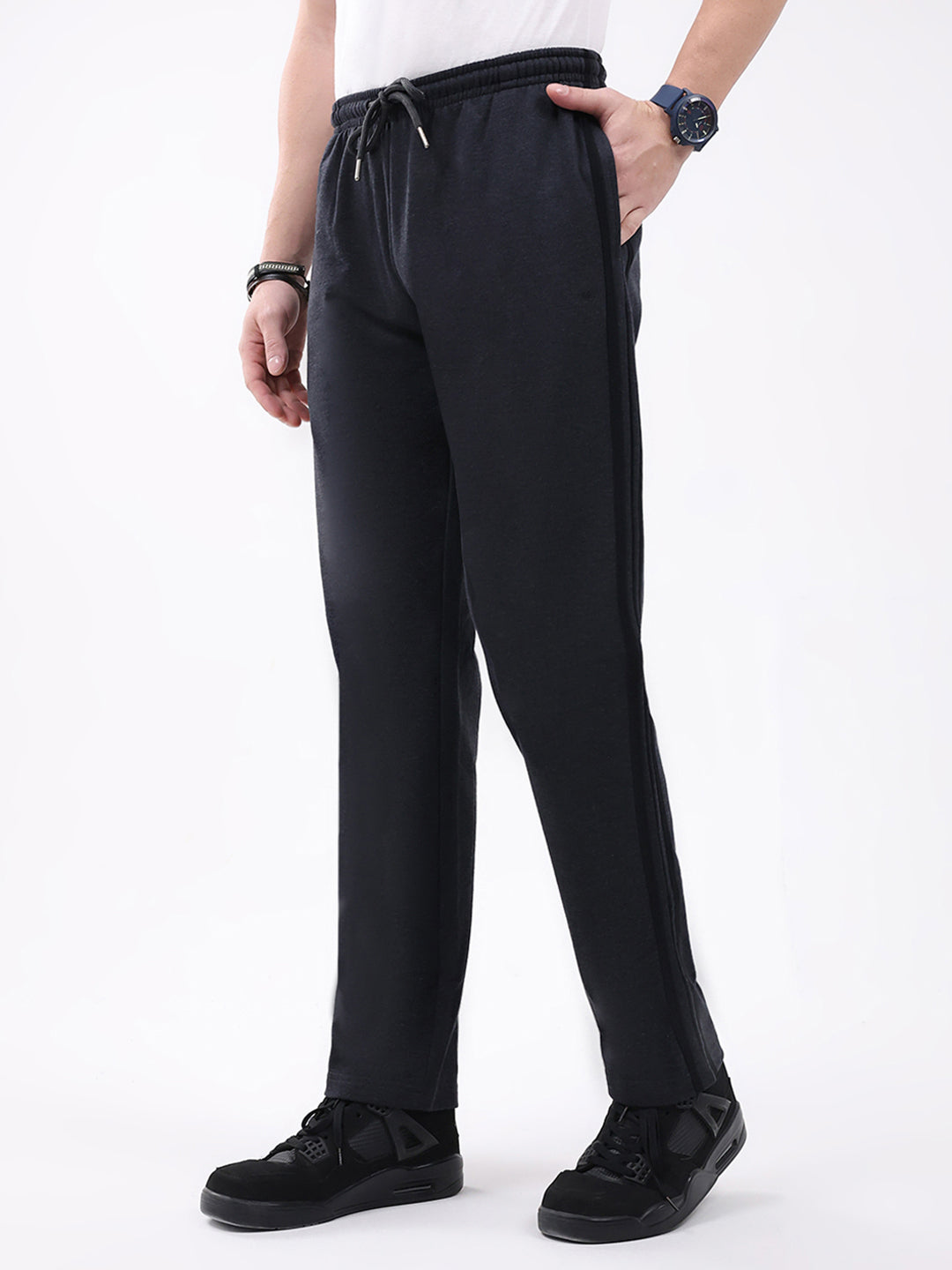 Men Charcoal Solid Regular Fit Winter Lower