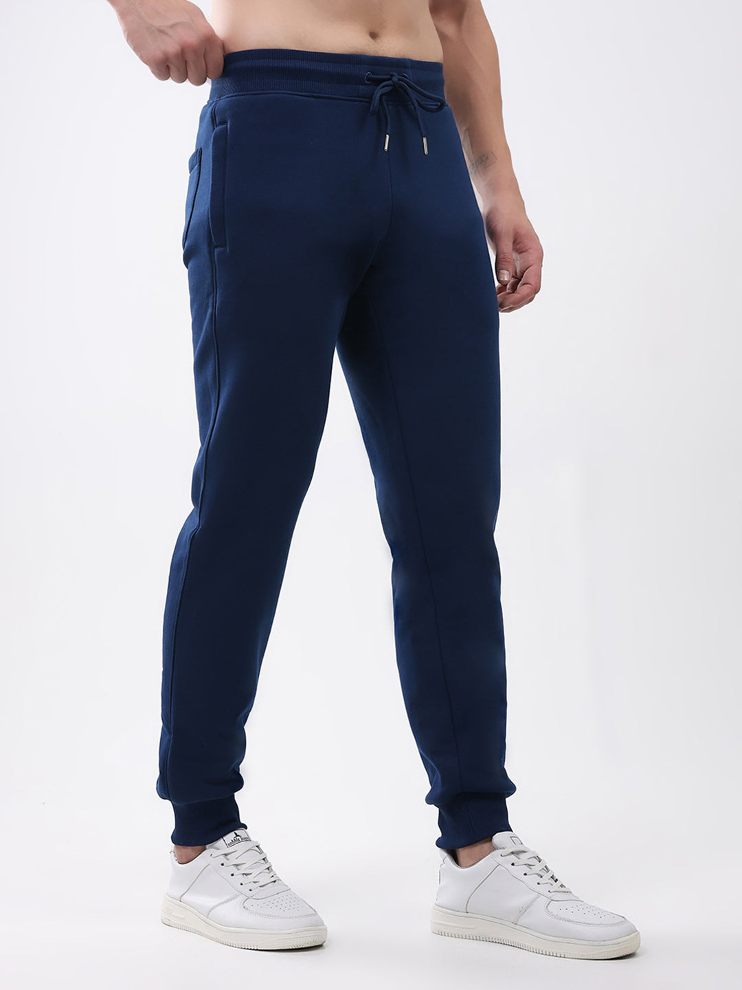 Men Blue Solid Regular Fit Winter Lower