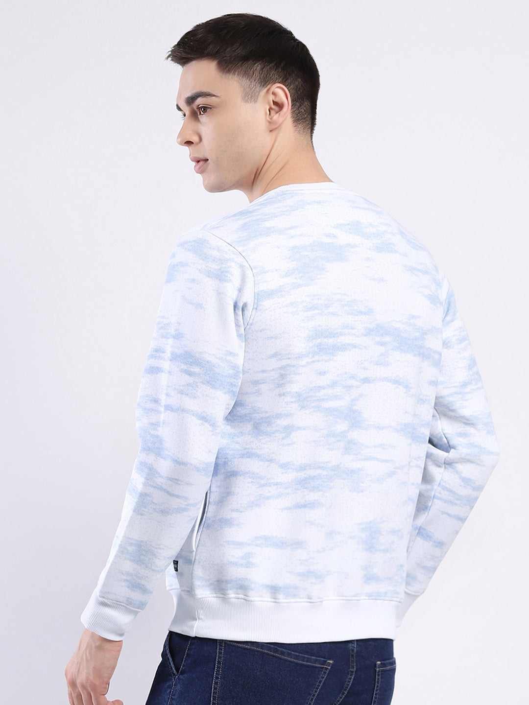 Men White Printed Round Neck Full Sleeve Sweatshirt