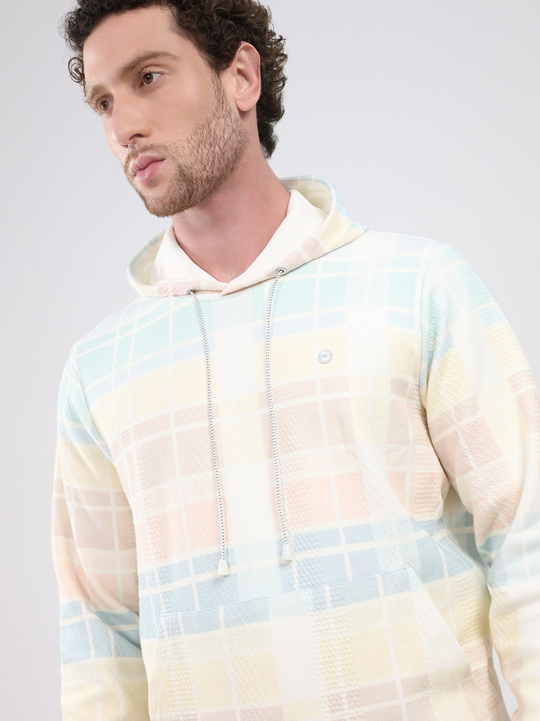 Men Blue Solid Hooded Full Sleeve Sweatshirt