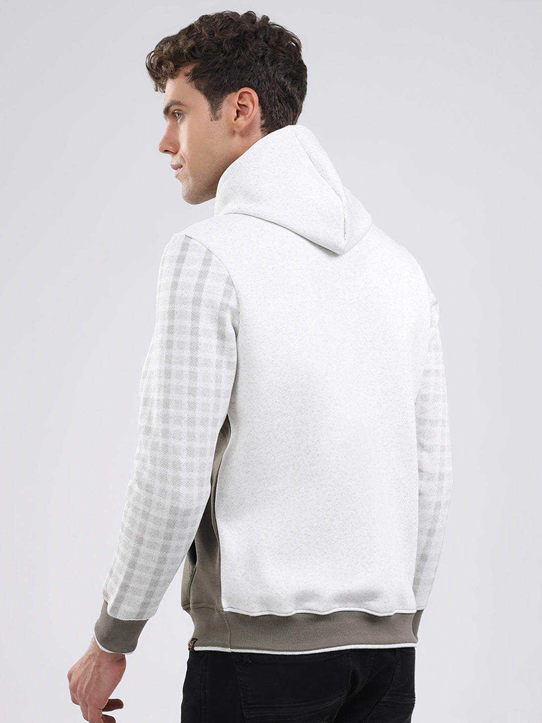 Men Olive Solid Hooded Full Sleeve Sweatshirt