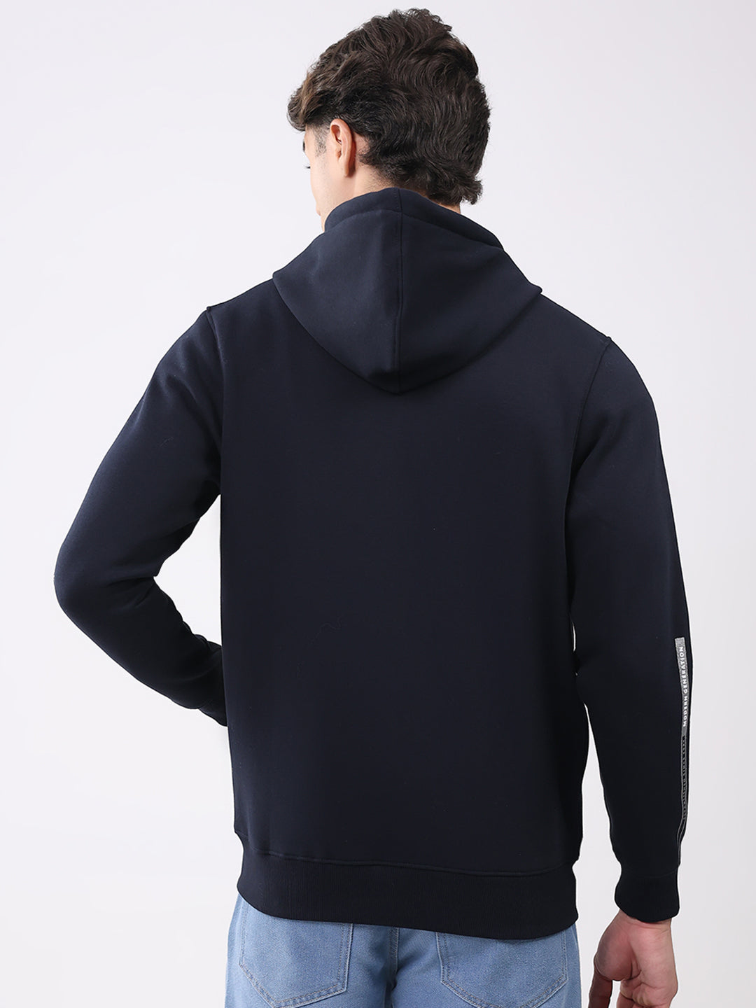 Men Navy Blue Solid Hooded Full Sleeve Sweatshirt