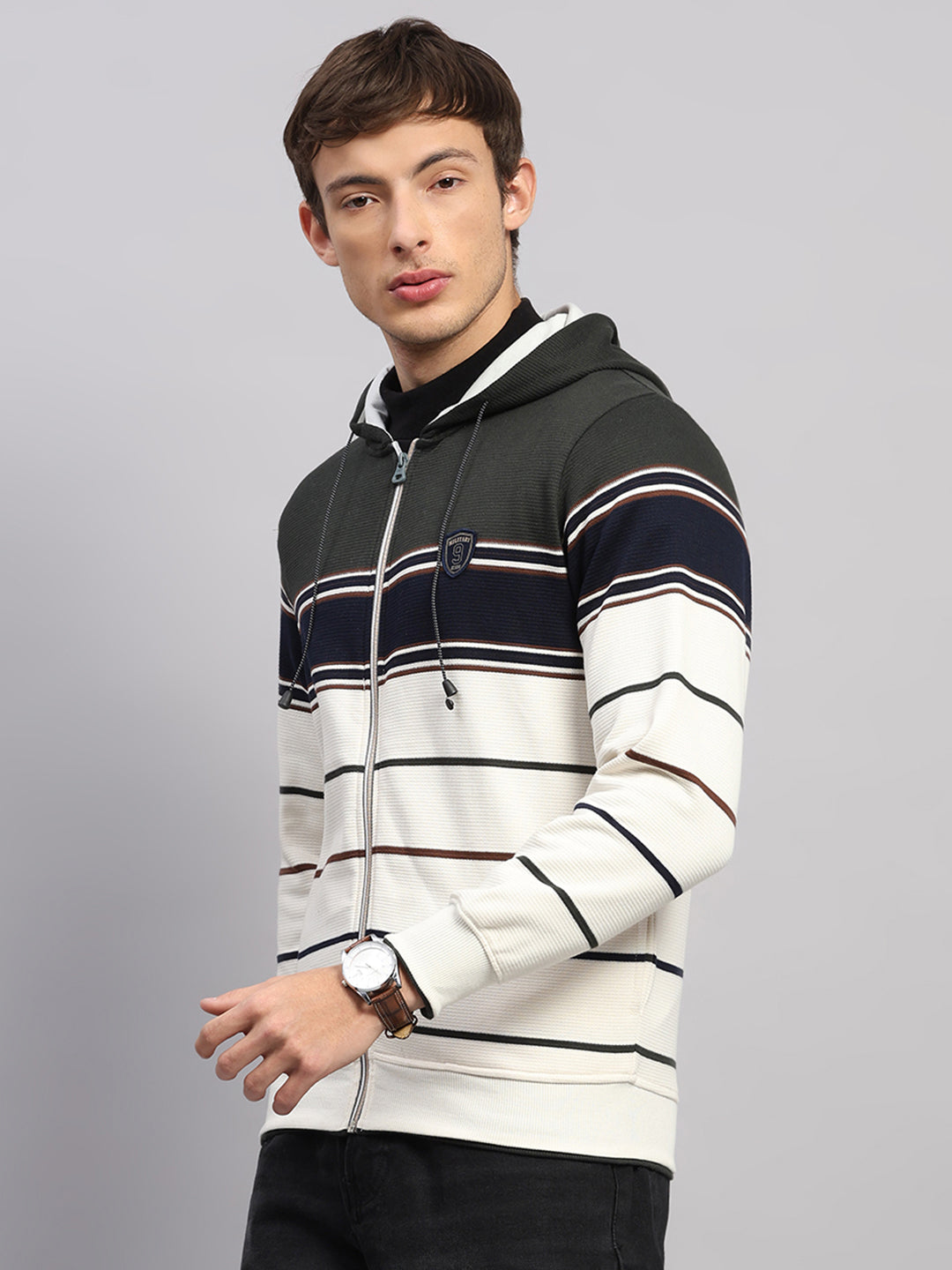 Men Olive Solid Hooded Full Sleeve Sweatshirt