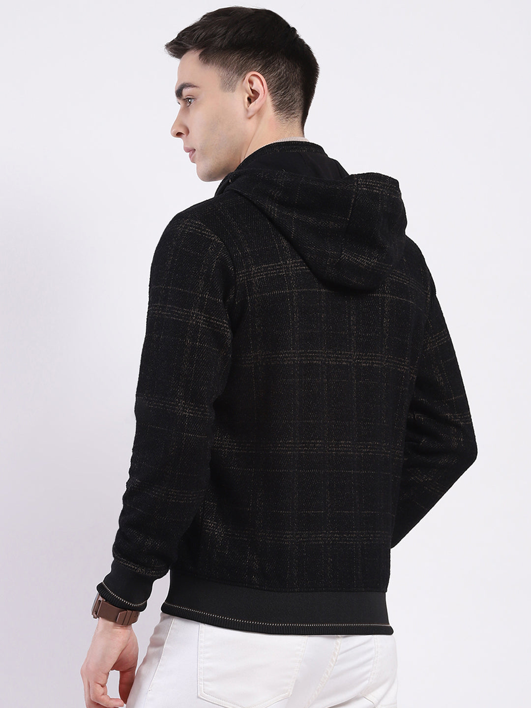 Men Brown Printed Hooded Full Sleeve Sweatshirt