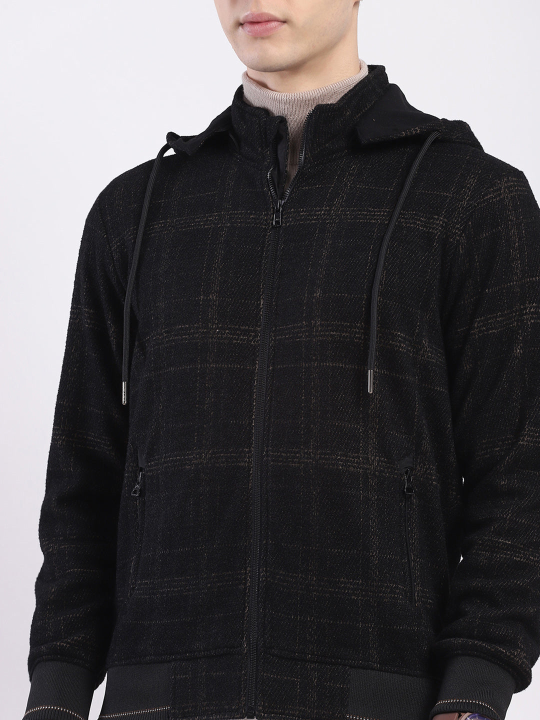 Men Brown Printed Hooded Full Sleeve Sweatshirt