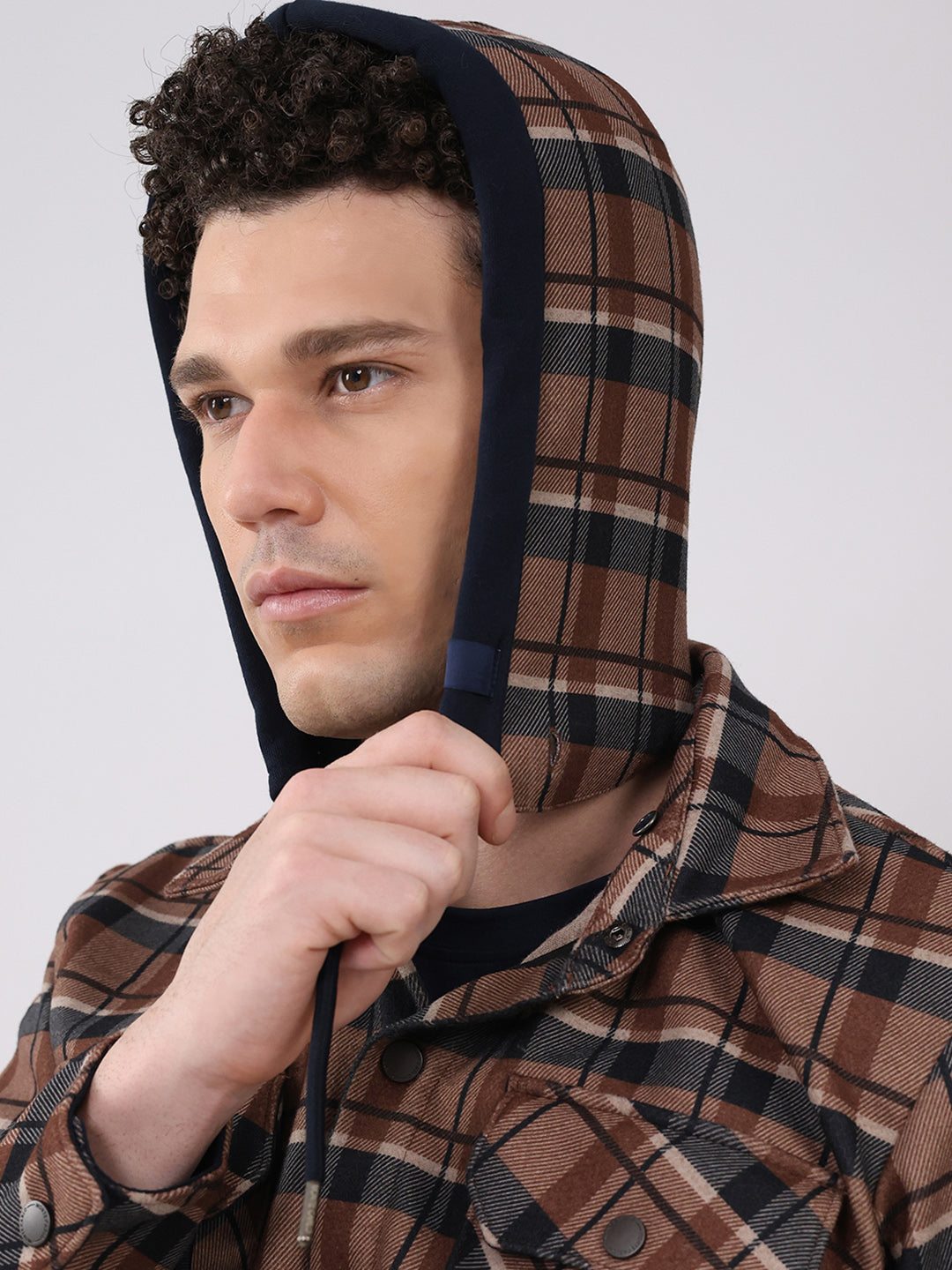 Men Brown Self Design Hooded Full Sleeve Sweatshirt