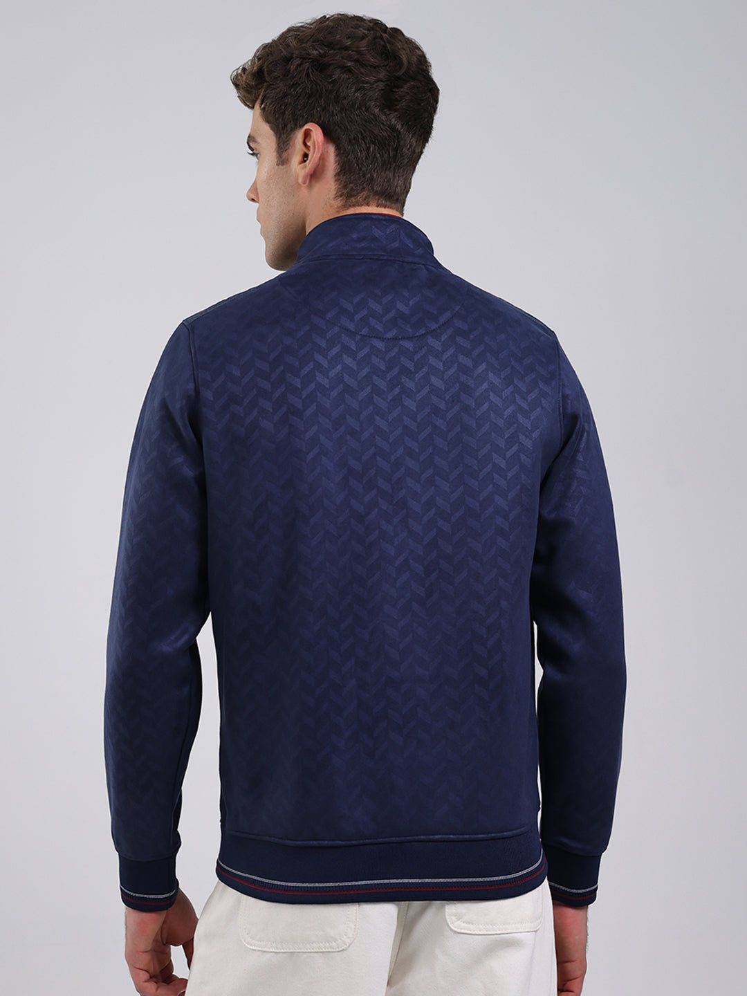 Men Blue Self Design Full Sleeve Sweatshirt with Jacket Vibe