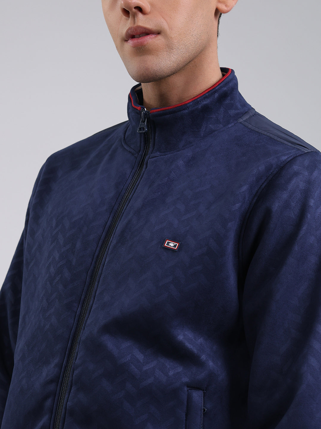 Men Blue Self Design Full Sleeve Sweatshirt with Jacket Vibe