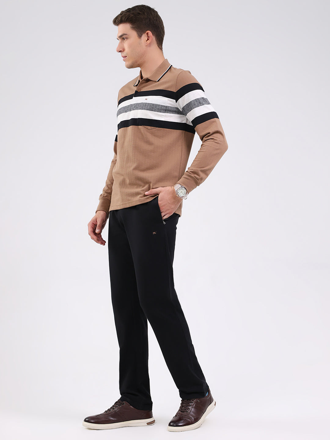 Men Beige Solid Collar Full Sleeve Winter Tracksuit