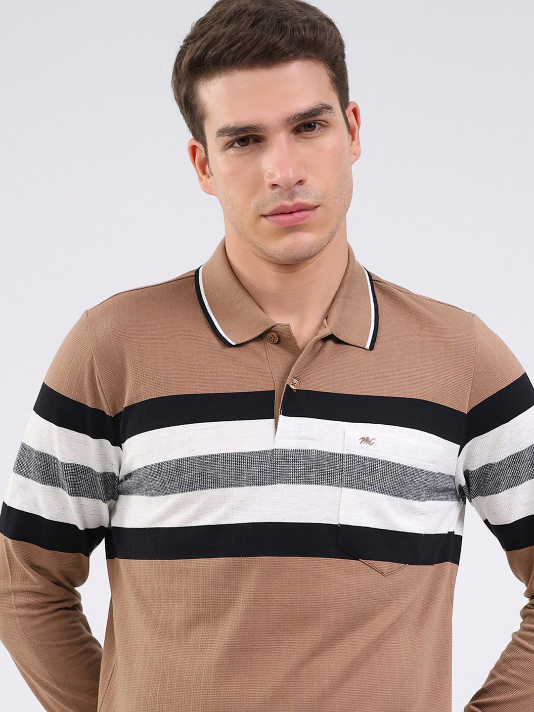 Men Beige Solid Collar Full Sleeve Winter Tracksuit