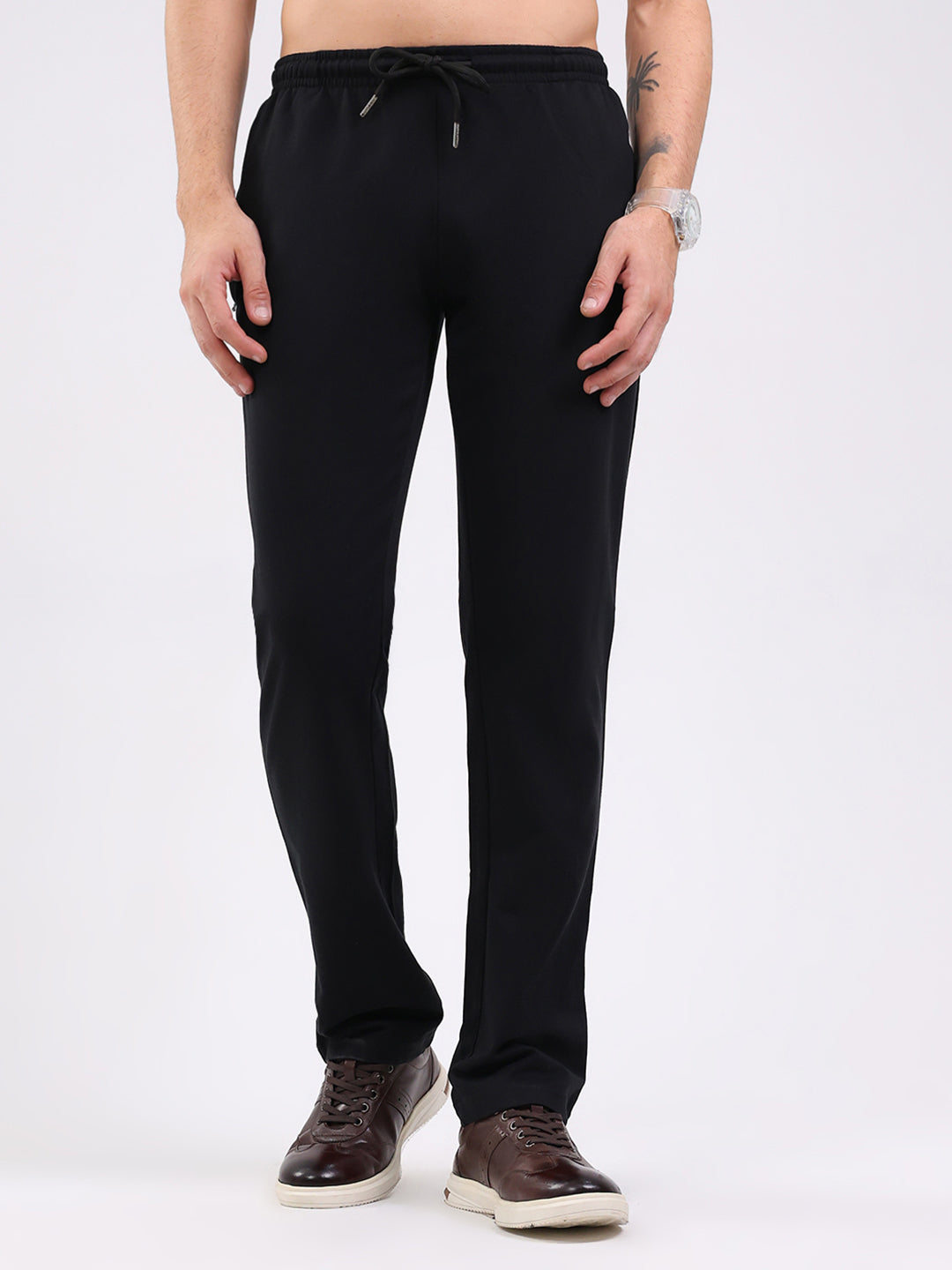 Men Beige Solid Collar Full Sleeve Winter Tracksuit