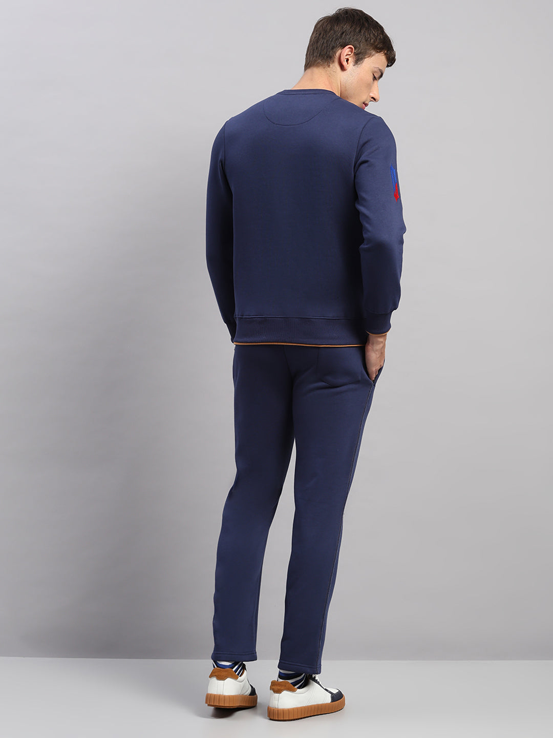 Men Blue Self Design Collar Full Sleeve Winter Tracksuit