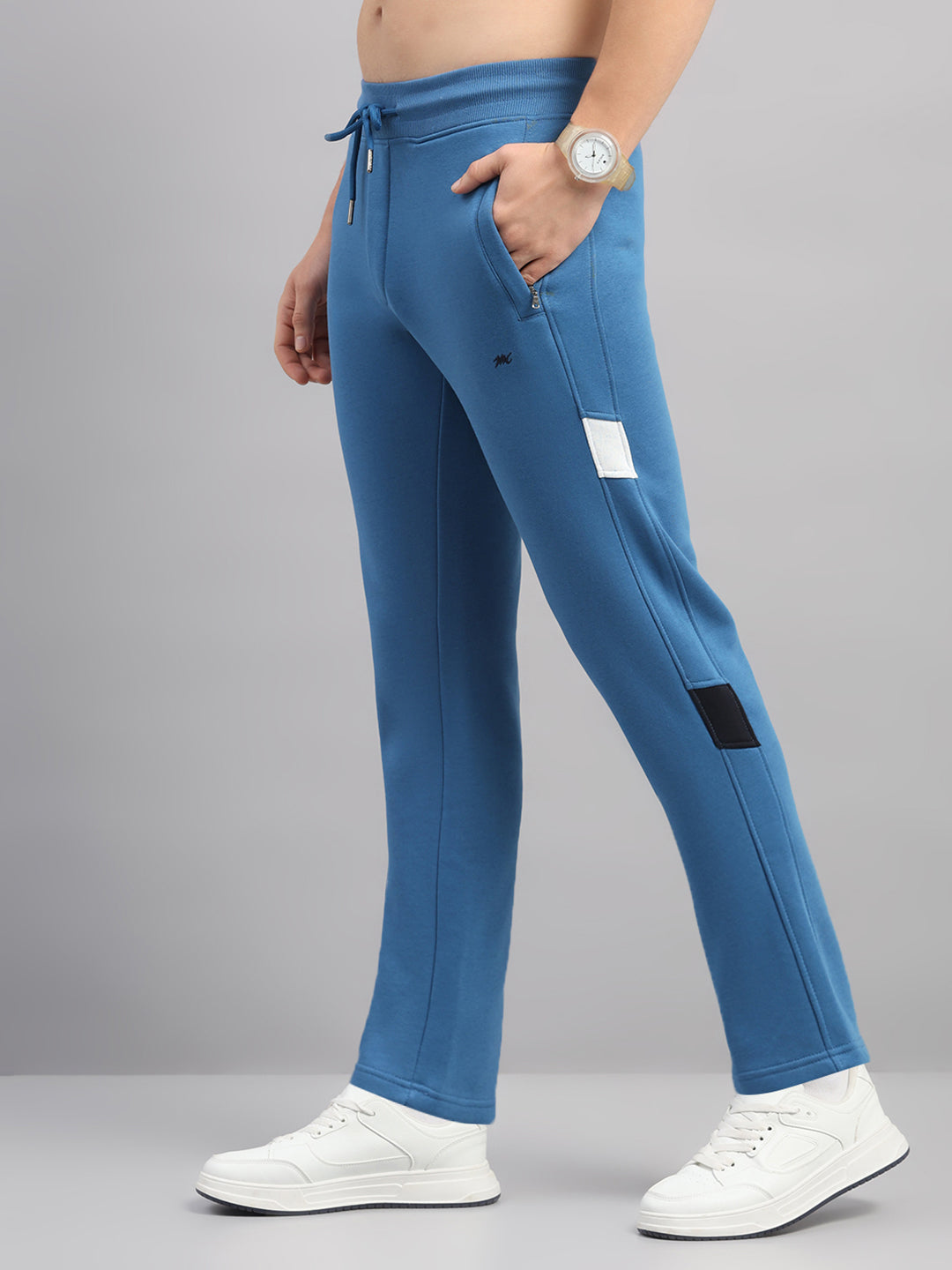 Men Blue Solid Collar Full Sleeve Winter Tracksuit