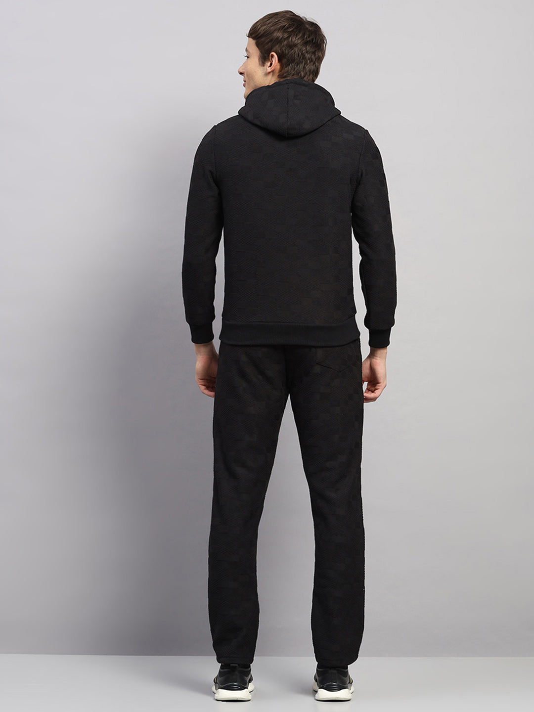 Men Black Jaquard Collar Full Sleeve Winter Tracksuit