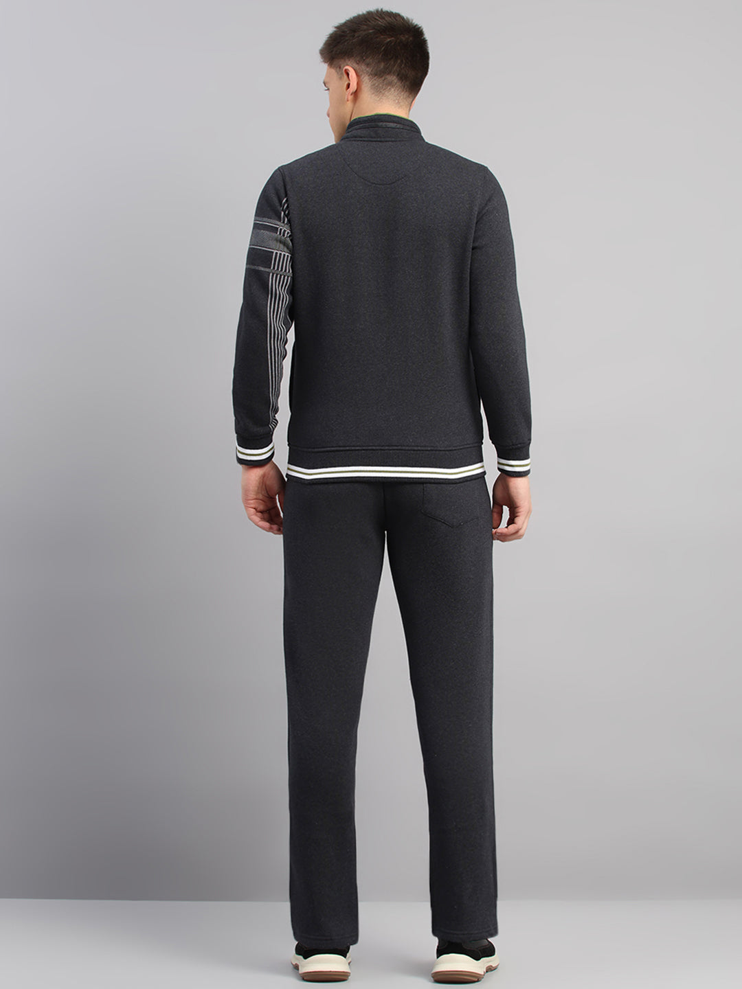 Men Charcoal Solid Collar Full Sleeve Winter Tracksuit