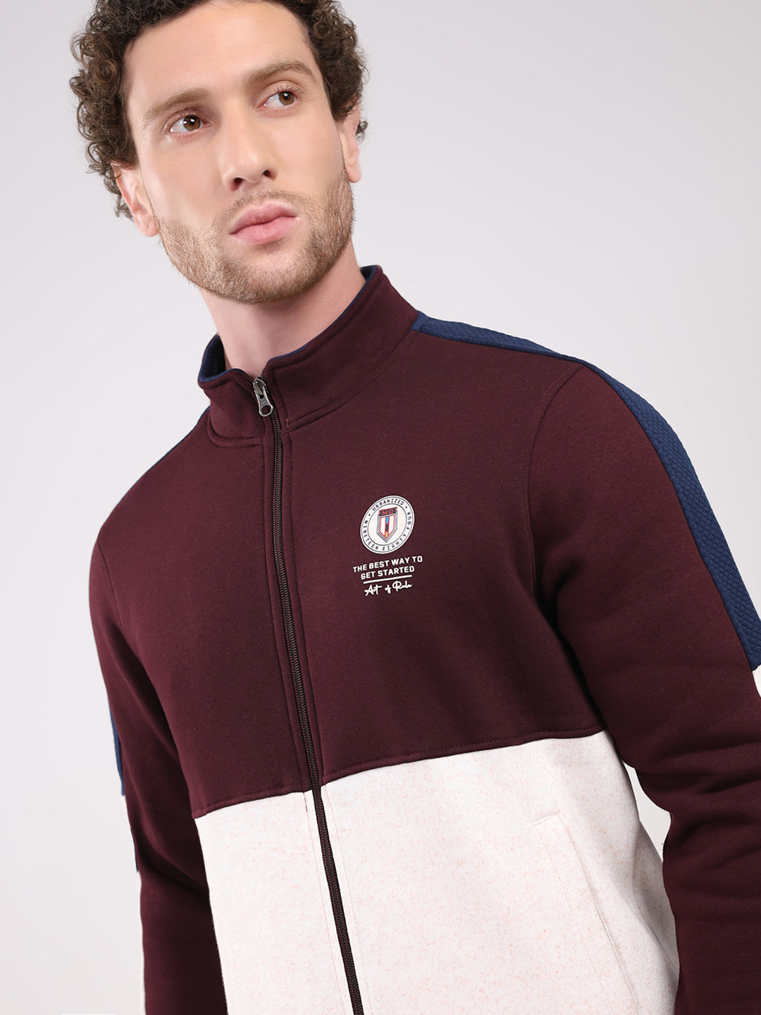 Men Maroon Solid Collar Full Sleeve Winter Tracksuit