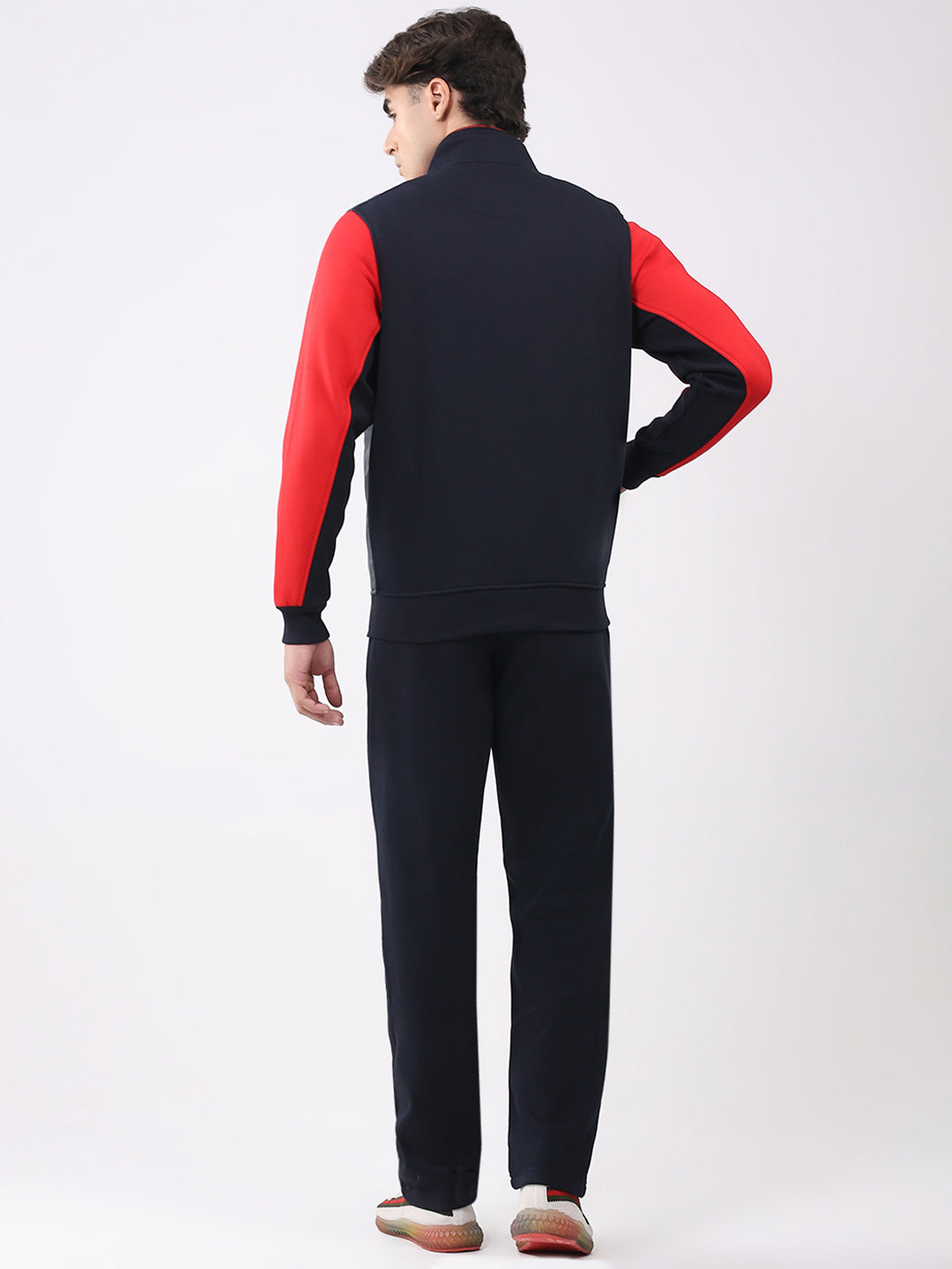 Men Navy Blue Solid Collar Full Sleeve Winter Tracksuit