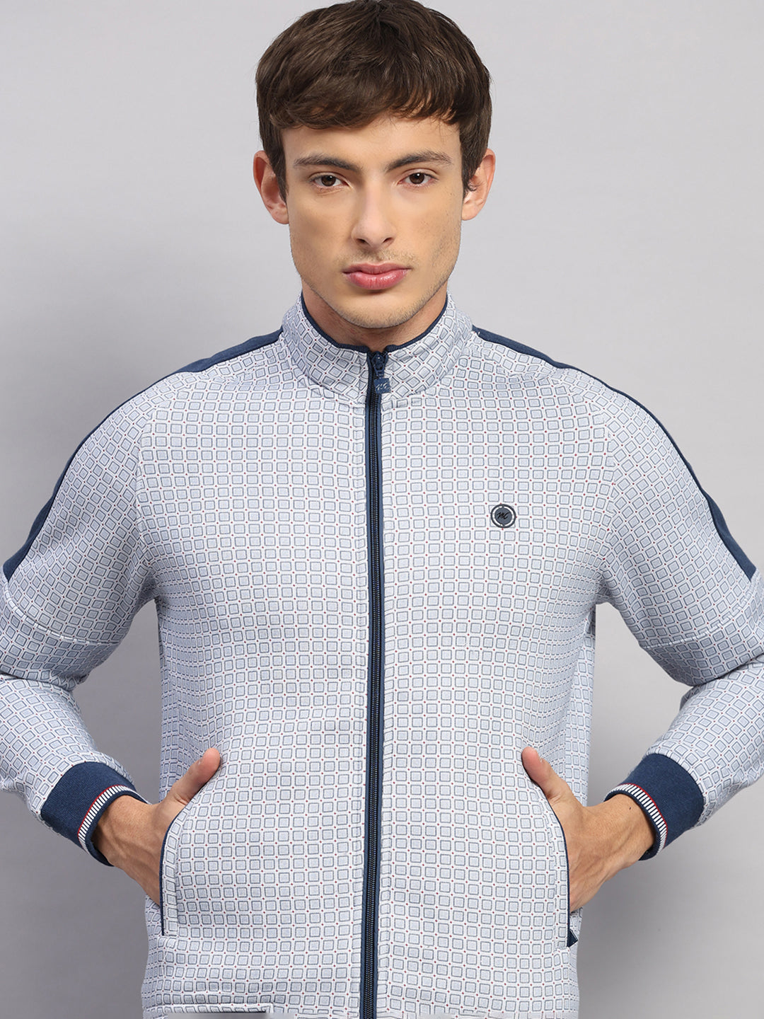 Men Blue Solid Collar Full Sleeve Winter Tracksuit