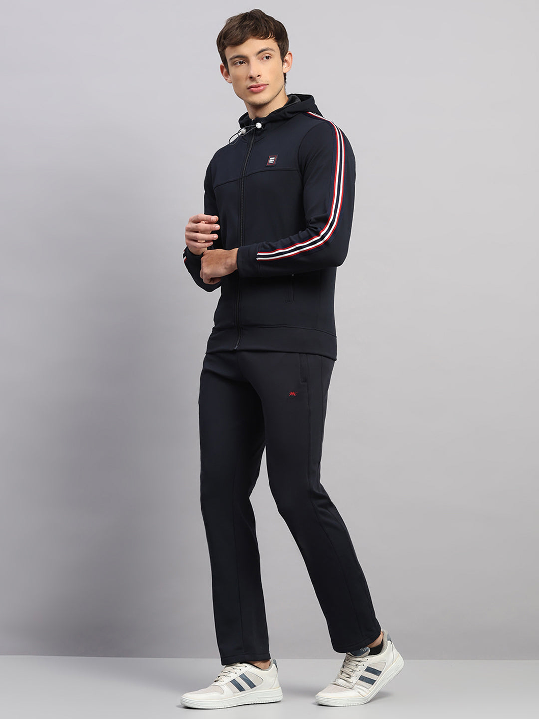 Men Navy Blue Solid Collar Full Sleeve Winter Tracksuit
