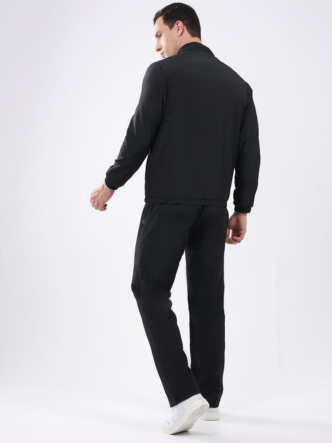 Men Black Solid Mock Neck Full Sleeve Winter Tracksuit