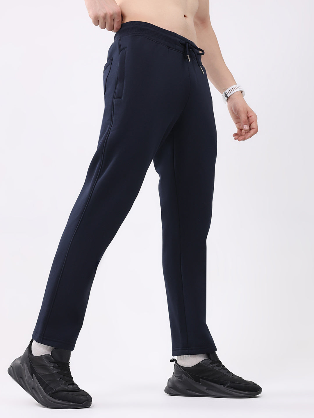 Men Navy Blue Solid Regular Fit Winter Lower