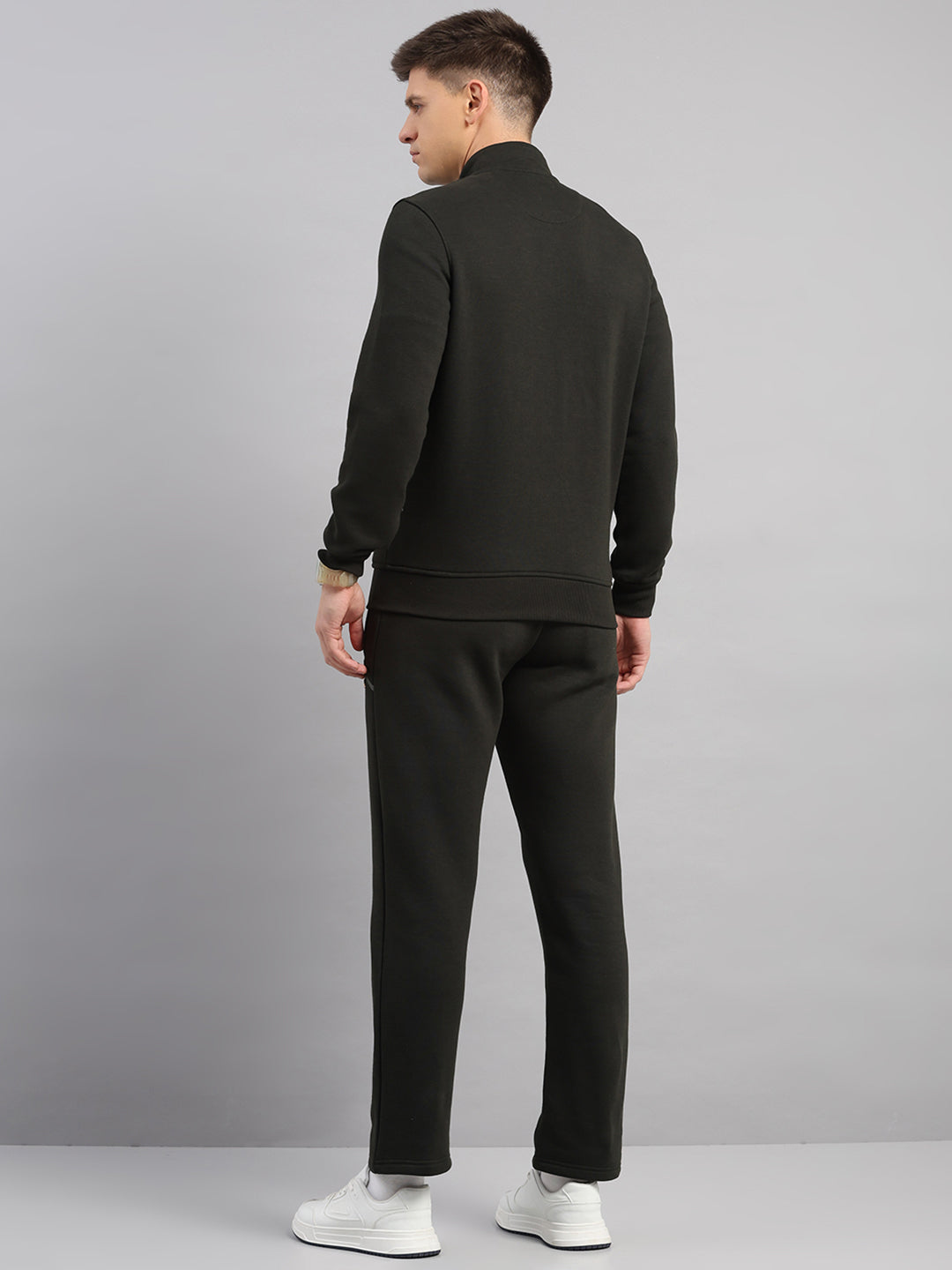 Luxuria Men Olive Solid Collar Full Sleeve Winter Tracksuit