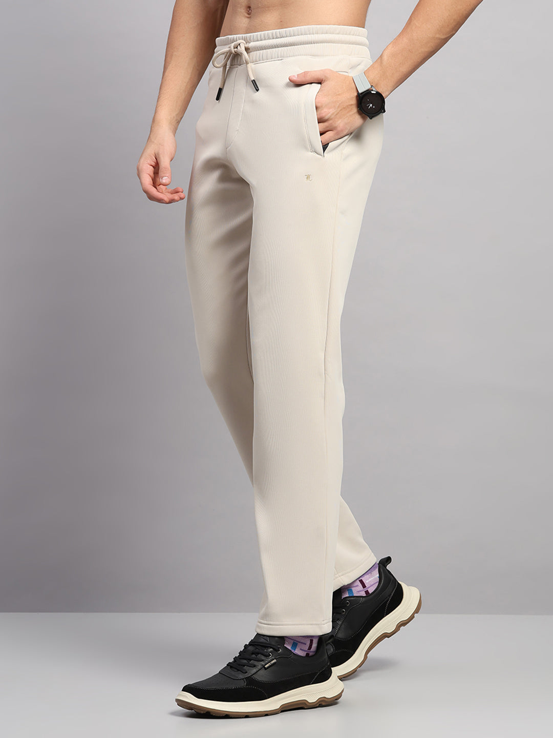 Luxuria Men Beige Solid Collar Full Sleeve Winter Tracksuit