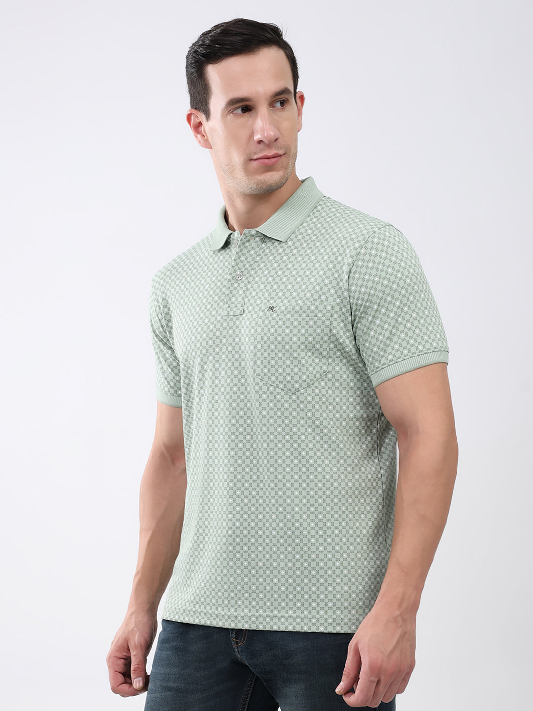 Men Green Printed Collar Half Sleeve T-Shirt