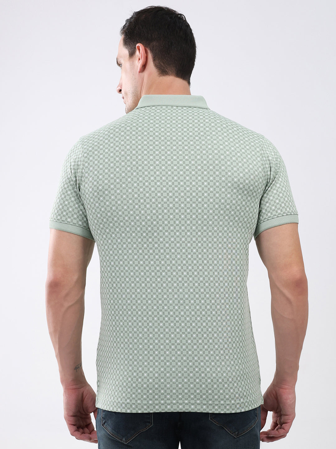 Men Green Printed Collar Half Sleeve T-Shirt