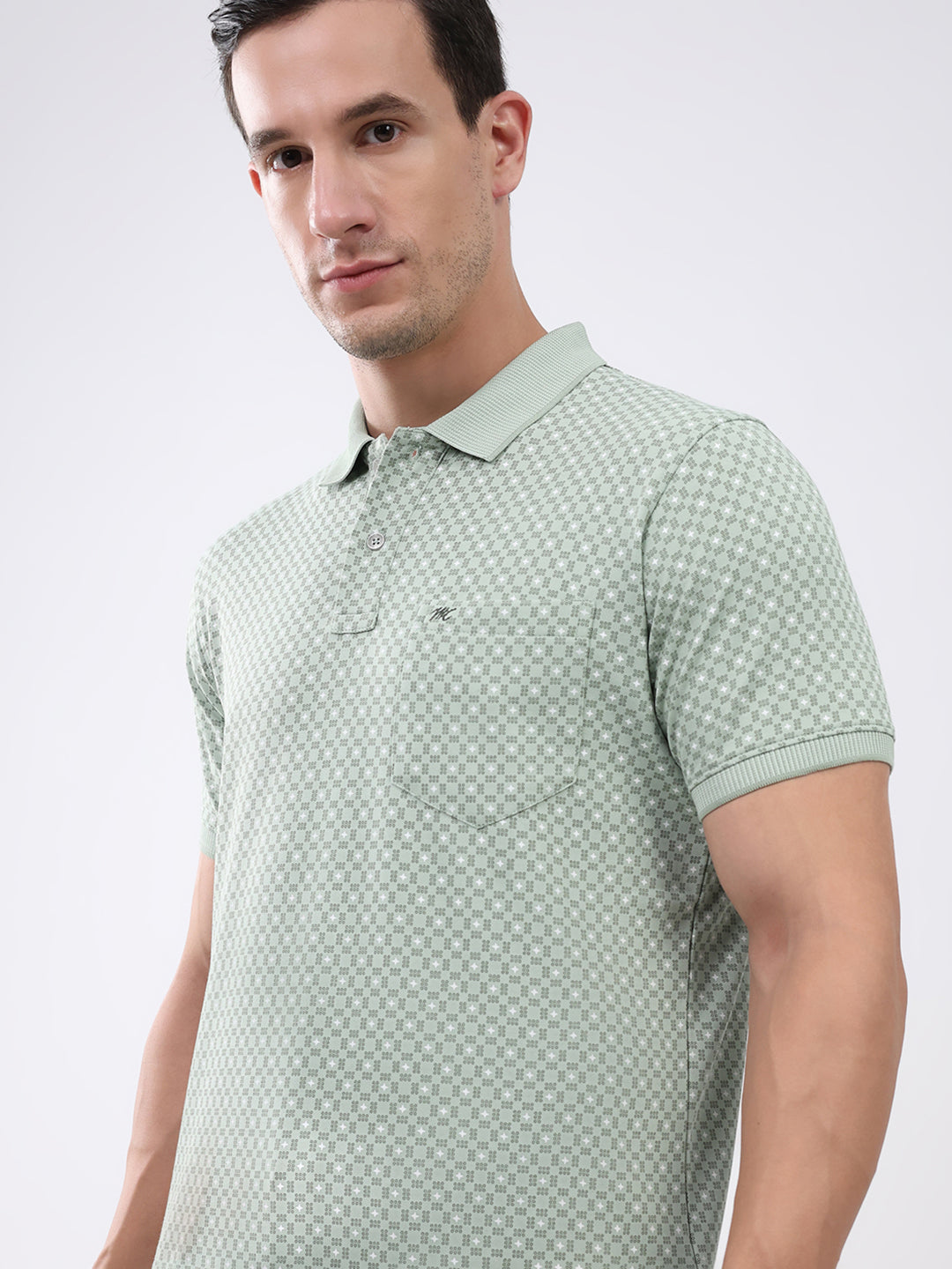 Men Green Printed Collar Half Sleeve T-Shirt
