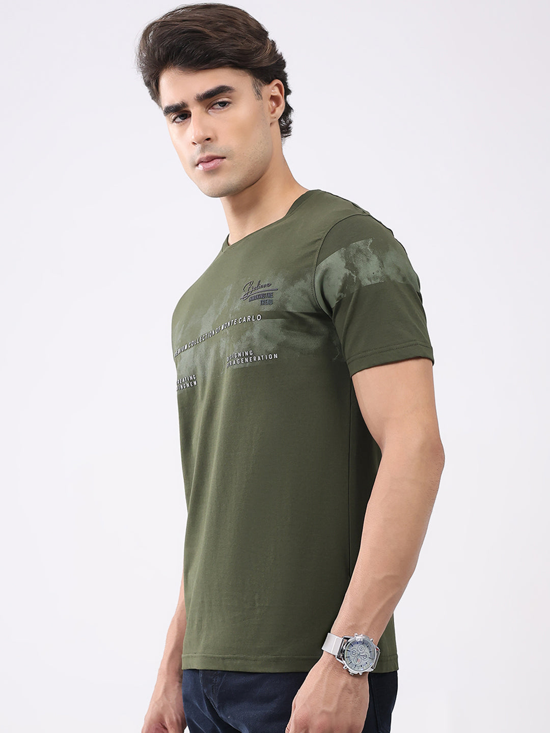 Men Olive Solid Round Neck Half Sleeve T-Shirt