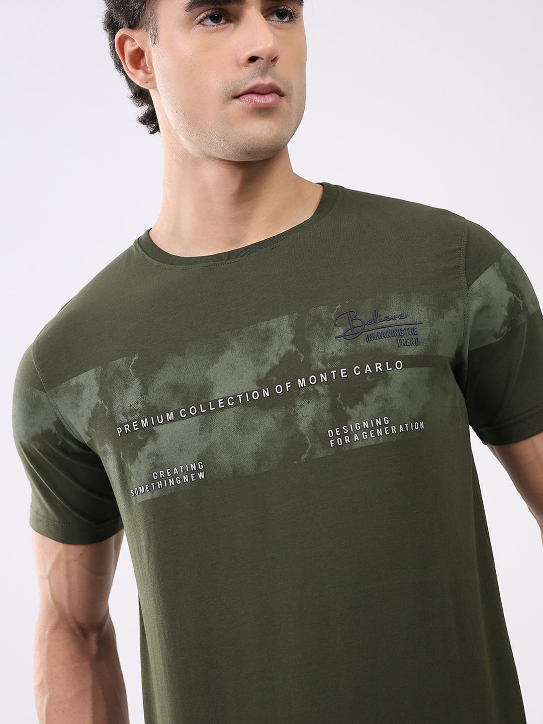 Men Olive Solid Round Neck Half Sleeve T-Shirt