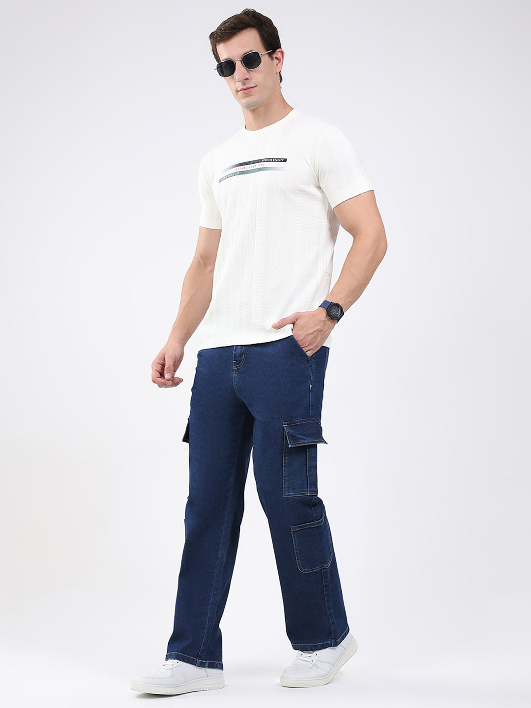 Men Cream Solid Round Neck Half Sleeve T-Shirt