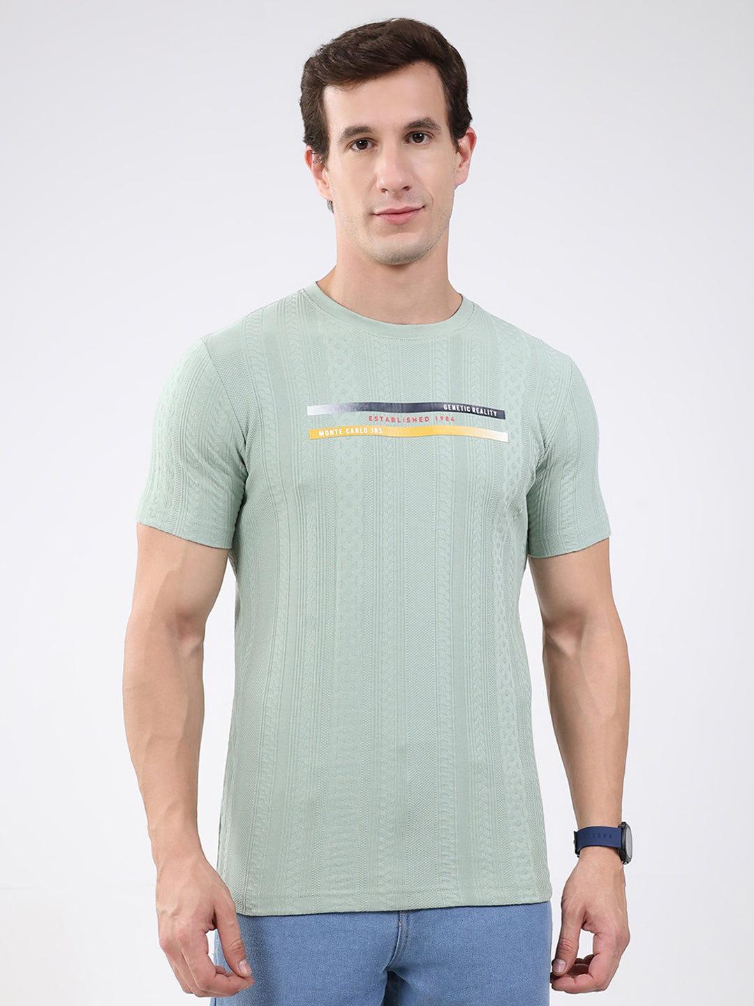 Men Green Solid Round Neck Half Sleeve T-Shirt