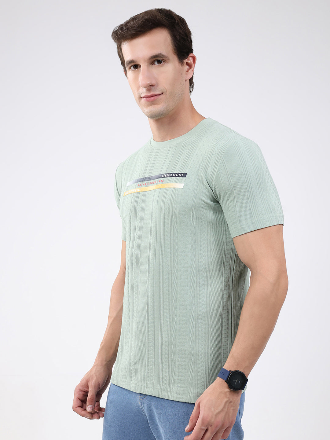 Men Green Solid Round Neck Half Sleeve T-Shirt