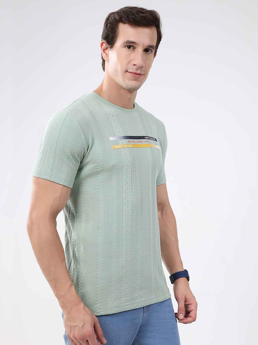 Men Green Solid Round Neck Half Sleeve T-Shirt