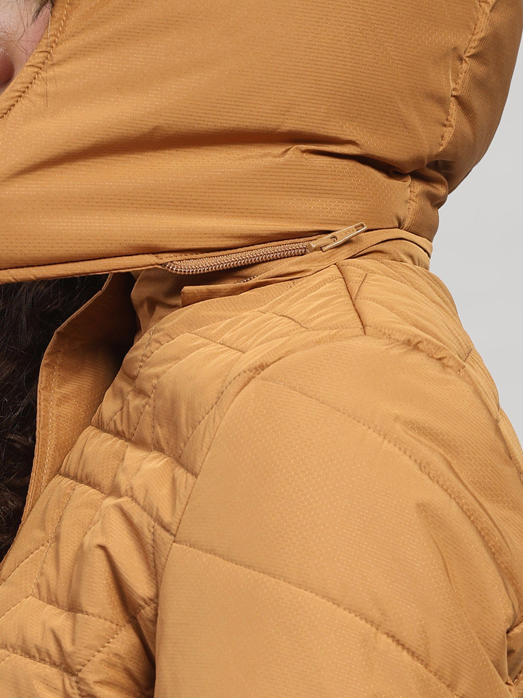 Women Brown Printed Hooded Full Sleeve Jacket