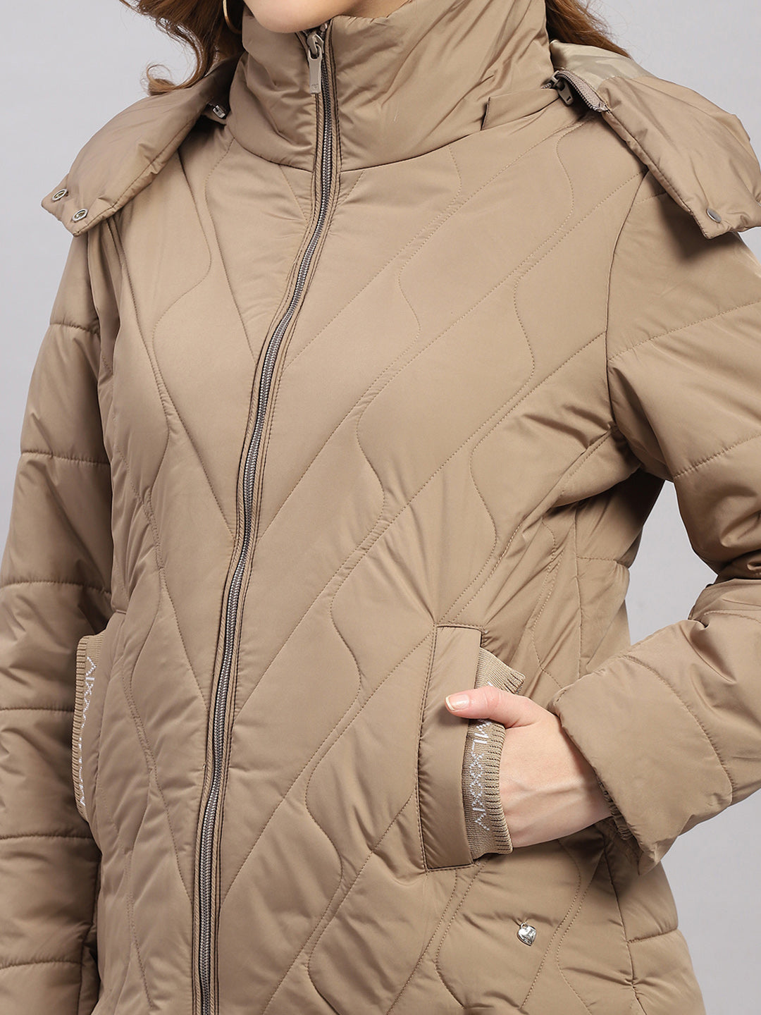 Women Beige Solid Hooded Full Sleeve Jacket