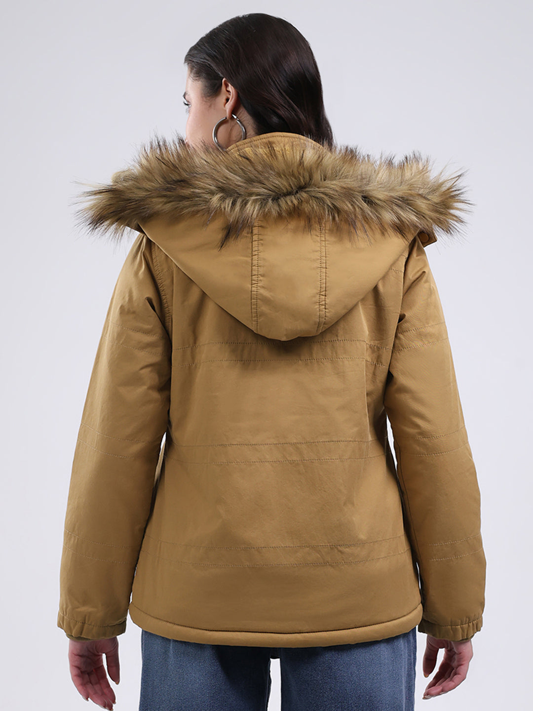 Women Mustard Solid Hooded Full Sleeve Jacket