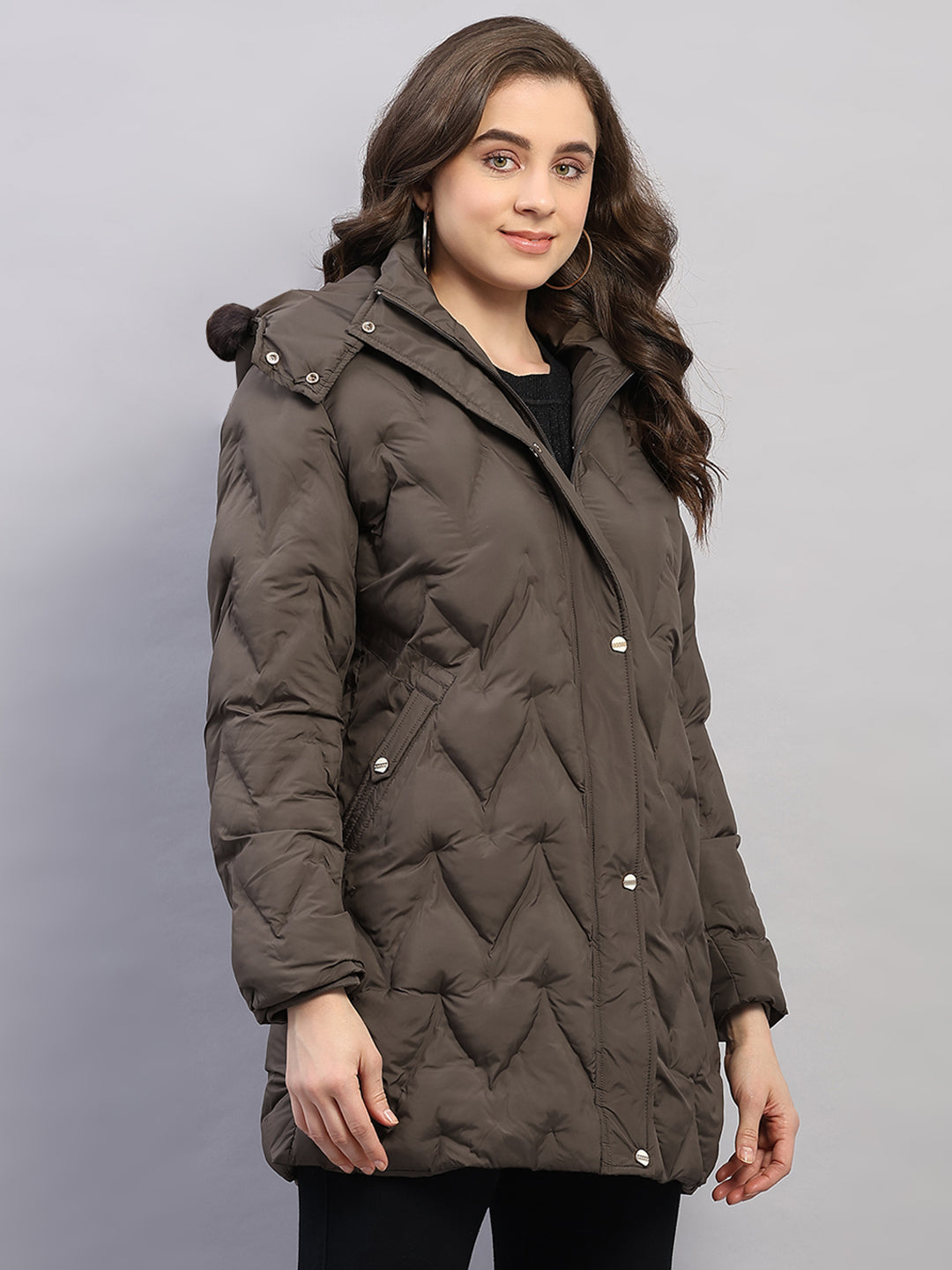 Women Olive Solid Hooded Full Sleeve Jacket