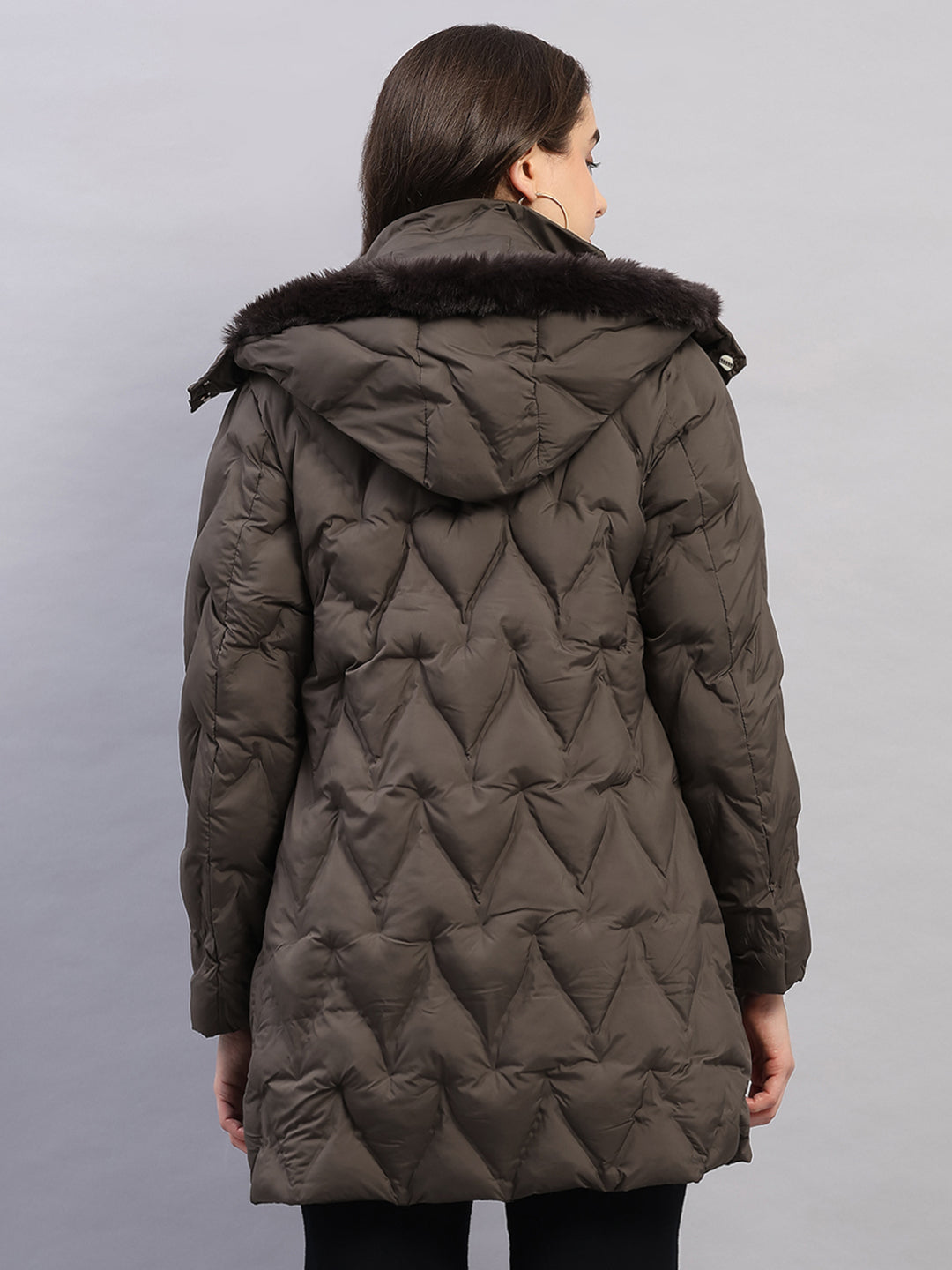 Women Olive Solid Hooded Full Sleeve Jacket