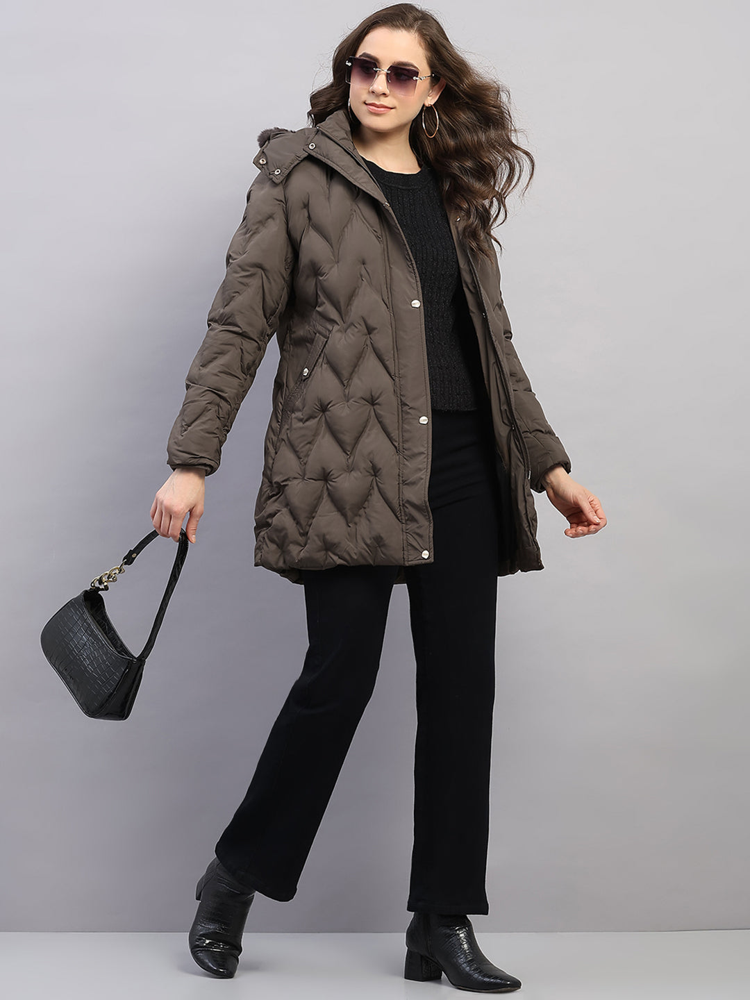 Women Olive Solid Hooded Full Sleeve Jacket