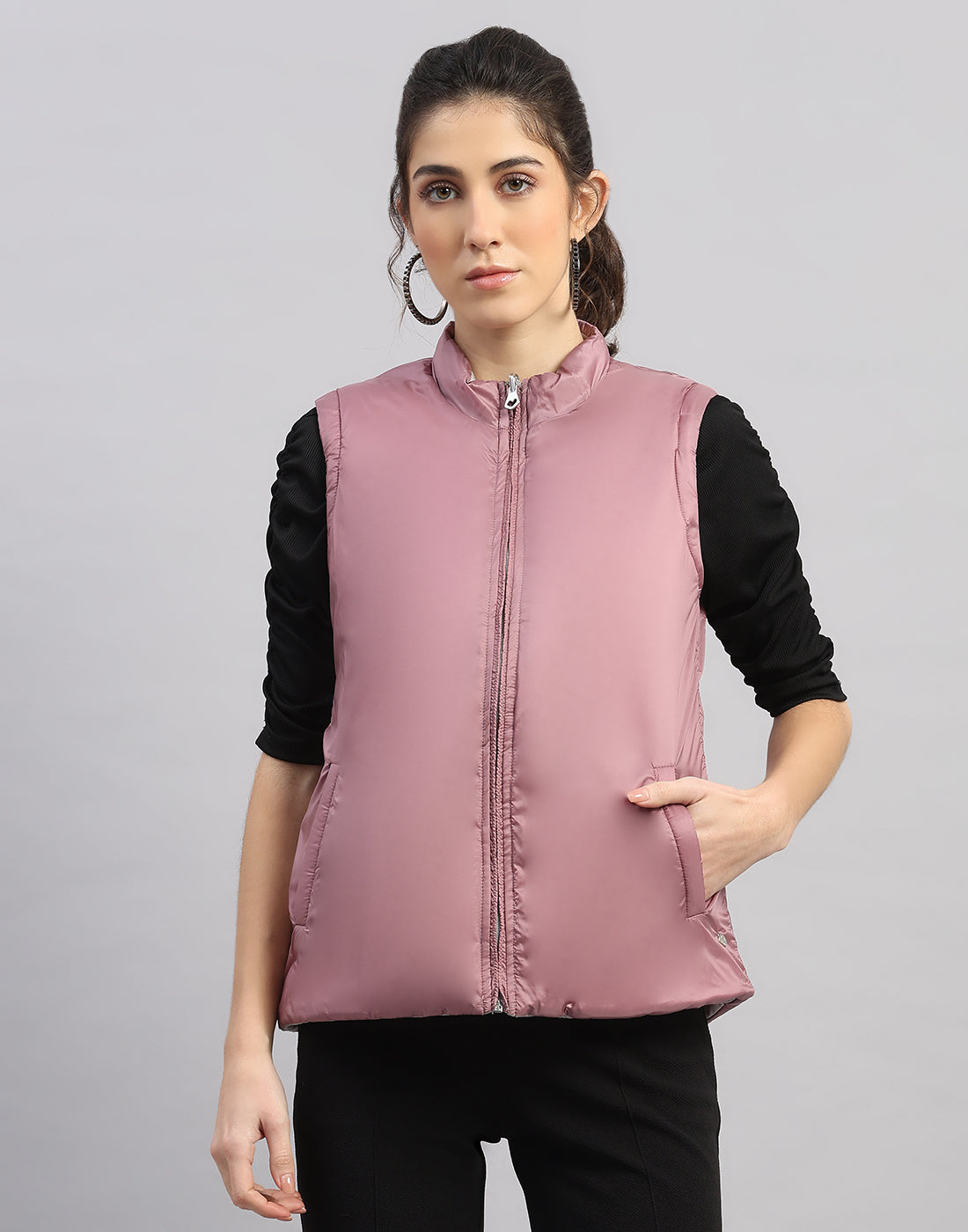 Women Navy Blue Solid Hooded Full Sleeve Jacket