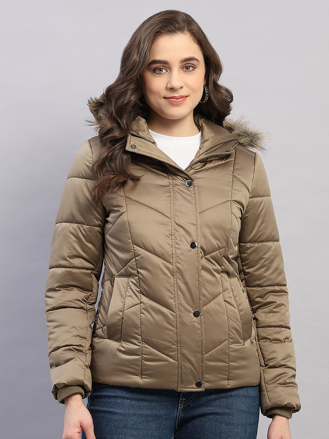 Women Olive Solid Hooded Full Sleeve Jacket